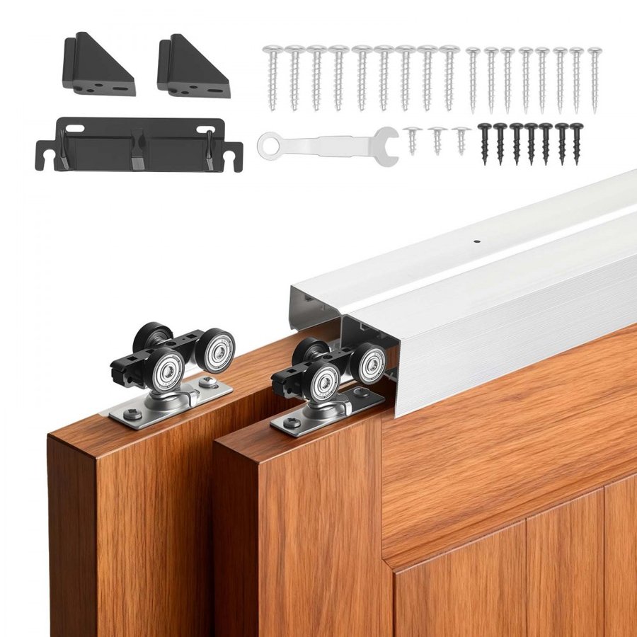 VEVOR Bypass Sliding Door Hardware Kit – 4 ft, 150 lbs