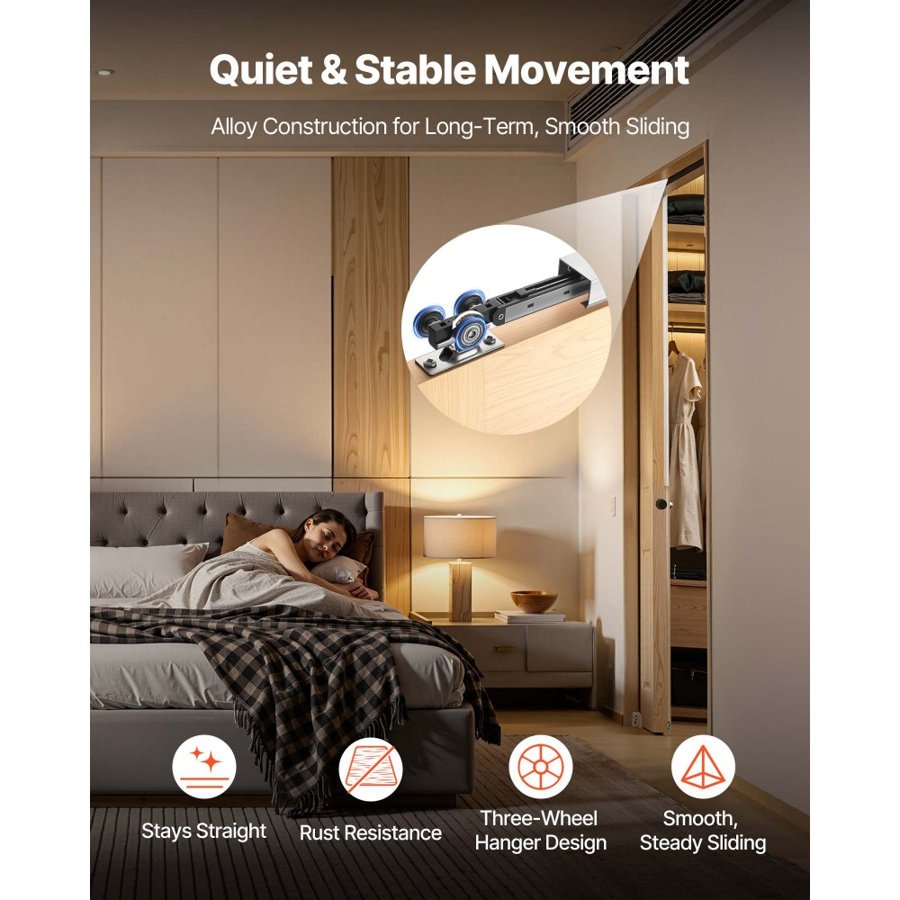 VEVOR Sliding Pocket Door Hardware Track Kit, 1135 mm Pocket Door Track Kit with Soft Close Mechanism for Smooth and Quiet Sliding, Easy to Install, for 25 to 45 mm Thickness 610 mm Width Single Door