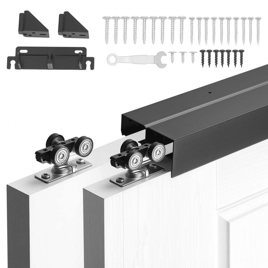 VEVOR Bypass Sliding Door Hardware Kit, 1524 mm Aluminum Alloy Dual-Track Bypass Door Hardware, Smooth and Quiet Sliding, Easy to Install, for 25 to 45 mm Thickness 762 mm Width 2 Door System
