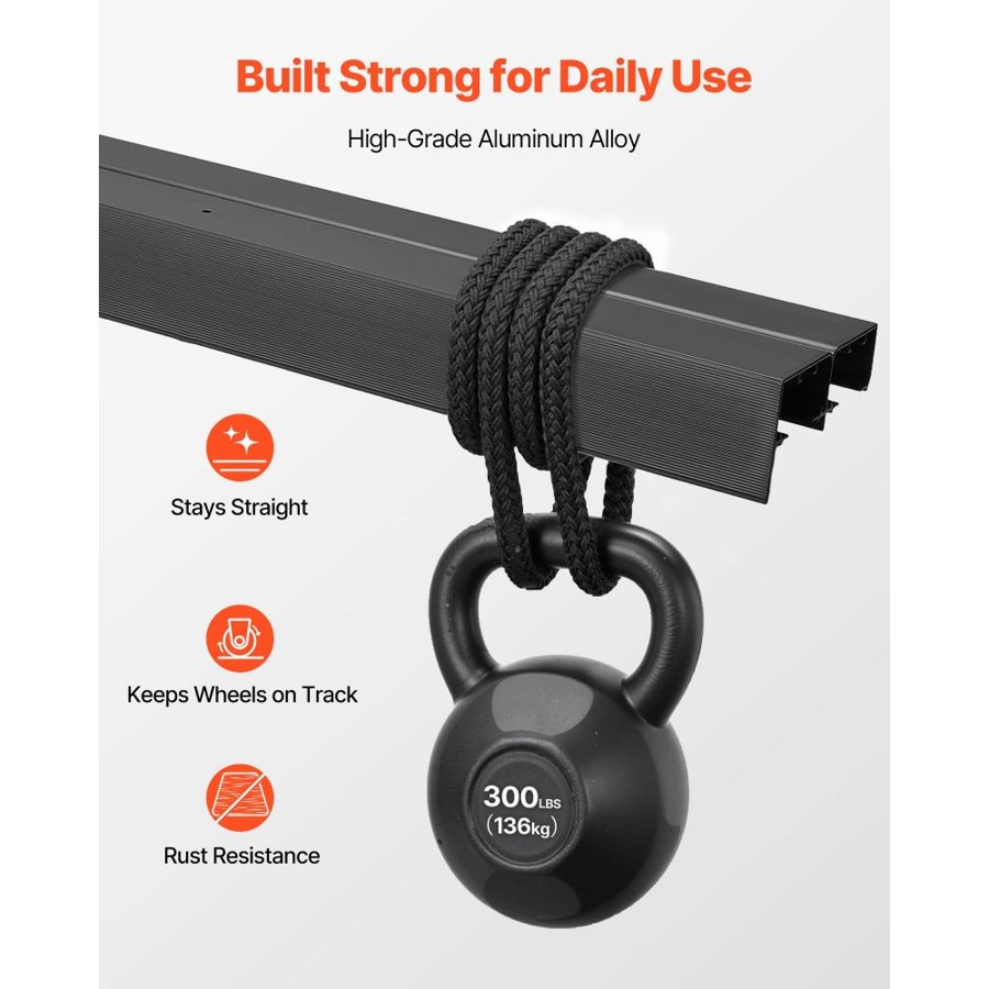 VEVOR Bypass Sliding Door Hardware Kit, 1524 mm Aluminum Alloy Dual-Track Bypass Door Hardware, Smooth and Quiet Sliding, Easy to Install, for 25 to 45 mm Thickness 762 mm Width 2 Door System