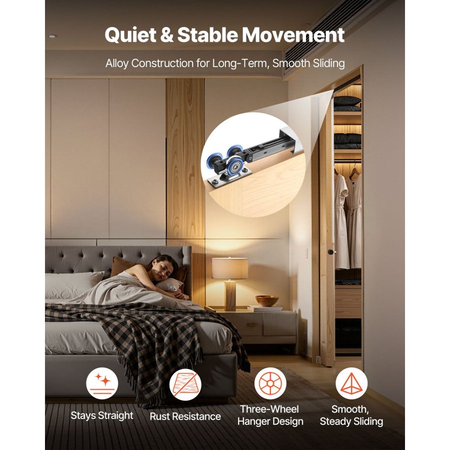 VEVOR Sliding Pocket Door Hardware Track Kit, 1441 mm Pocket Door Track Kit with Soft Close Mechanism for Smooth and Quiet Sliding, Easy to Install, for 25 to 45 mm Thickness 762 mm Width Single Door