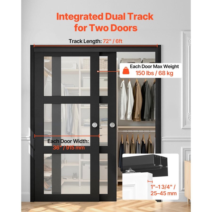 VEVOR Bypass Door Hardware Kit – 6 ft, 2-Door System