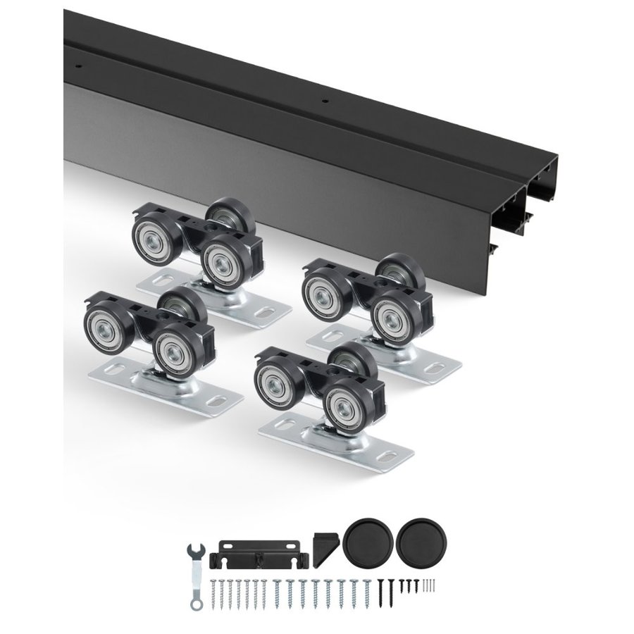 VEVOR Bypass Door Hardware, 4ft Heavy Duty Bypass Sliding Door Hardware Kit, Aluminum Alloy Sliding Closet Door Hardware Set with Finger Pulls, for 2 Door System, Fit Door Thickness 1 3/8 " - 1 3/4"