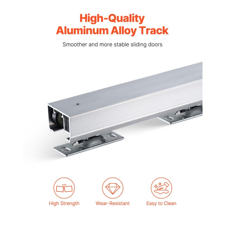 VEVOR Sliding Pocket Door Hardware Track Kit, 5.73 ft Heavy Duty Pocket Door Hardware Kit, Commercial Grade Pocket Door Hardware and Track Set for 24"-36" Wide Single Door, Smoothly and Easy to Install