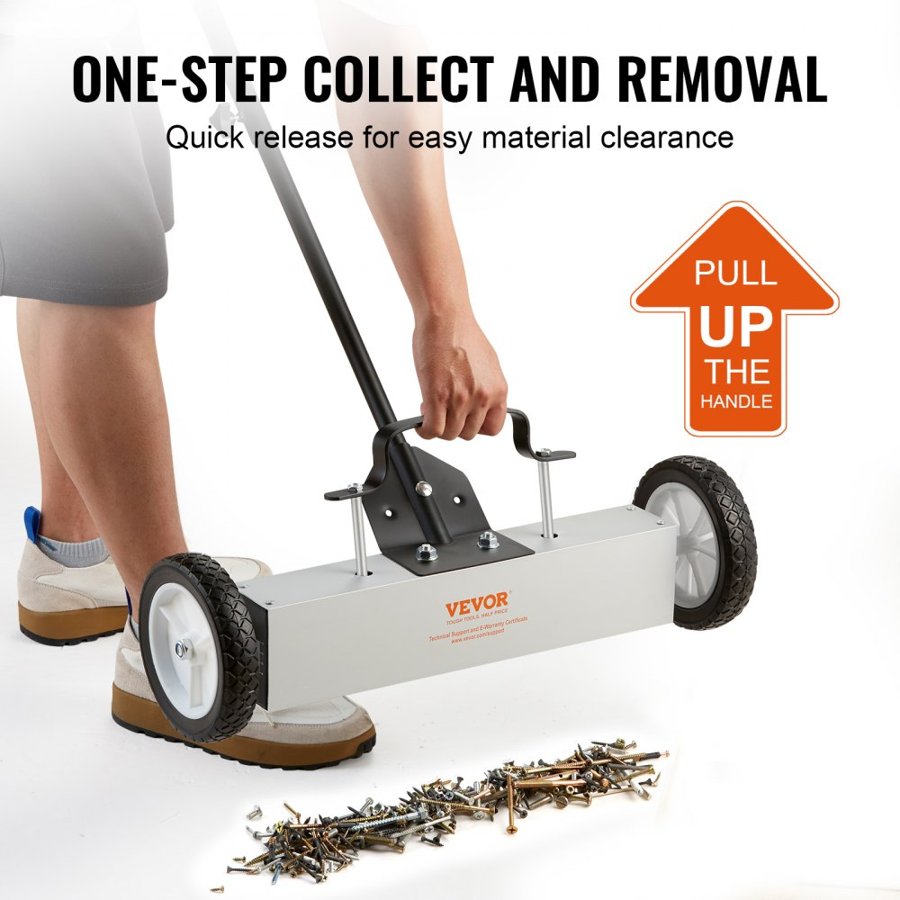 VEVOR 20.4 kg Rolling Magnetic Sweeper with Wheels, Push-Type Magnetic Pick Up Sweeper, 18-inch Large Magnet Pickup Lawn Sweeper, Magnet with Telescoping Handle, Easy Cleanup of Workshop Garage Yard