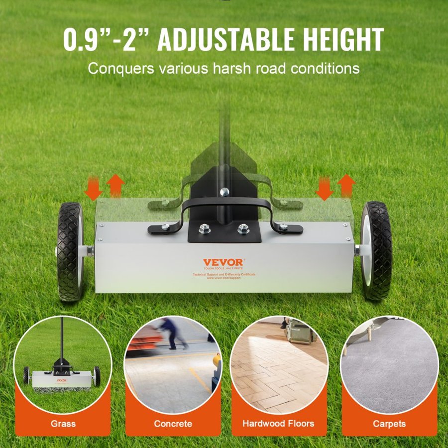 VEVOR 20.4 kg Rolling Magnetic Sweeper with Wheels, Push-Type Magnetic Pick Up Sweeper, 18-inch Large Magnet Pickup Lawn Sweeper, Magnet with Telescoping Handle, Easy Cleanup of Workshop Garage Yard