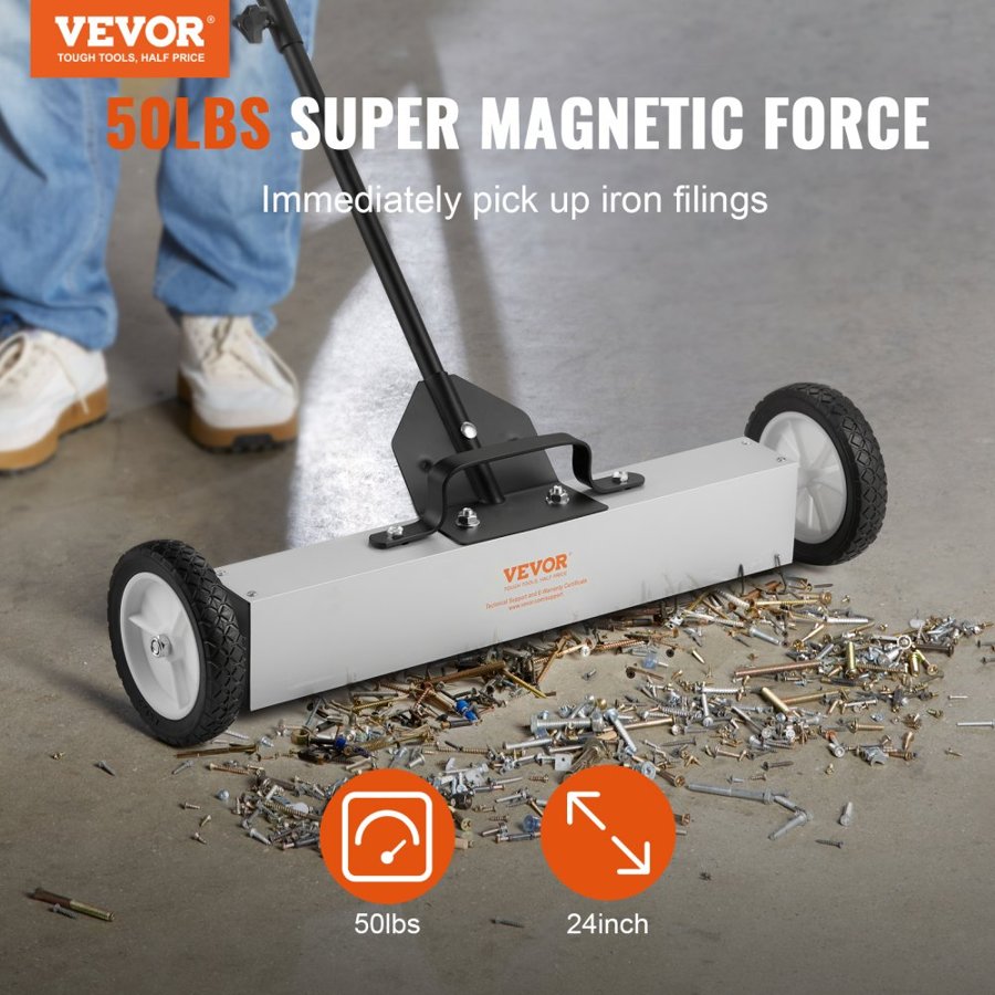 VEVOR 22.7 kg Rolling Magnetic Sweeper with Wheels, Push-Type Magnetic Pick Up Sweeper, 74 cm Large Magnet Pickup Lawn Sweeper with Telescoping Handle, Easy Cleanup of Workshop Garage Yard