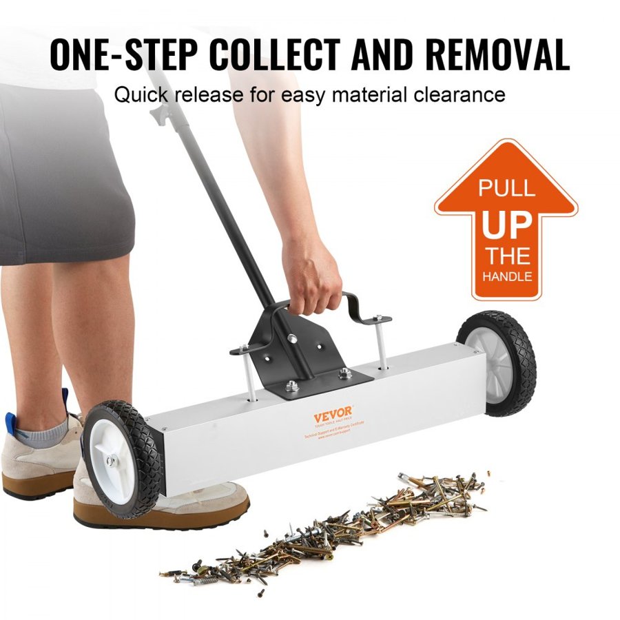 VEVOR 22.7 kg Rolling Magnetic Sweeper with Wheels, Push-Type Magnetic Pick Up Sweeper, 74 cm Large Magnet Pickup Lawn Sweeper with Telescoping Handle, Easy Cleanup of Workshop Garage Yard