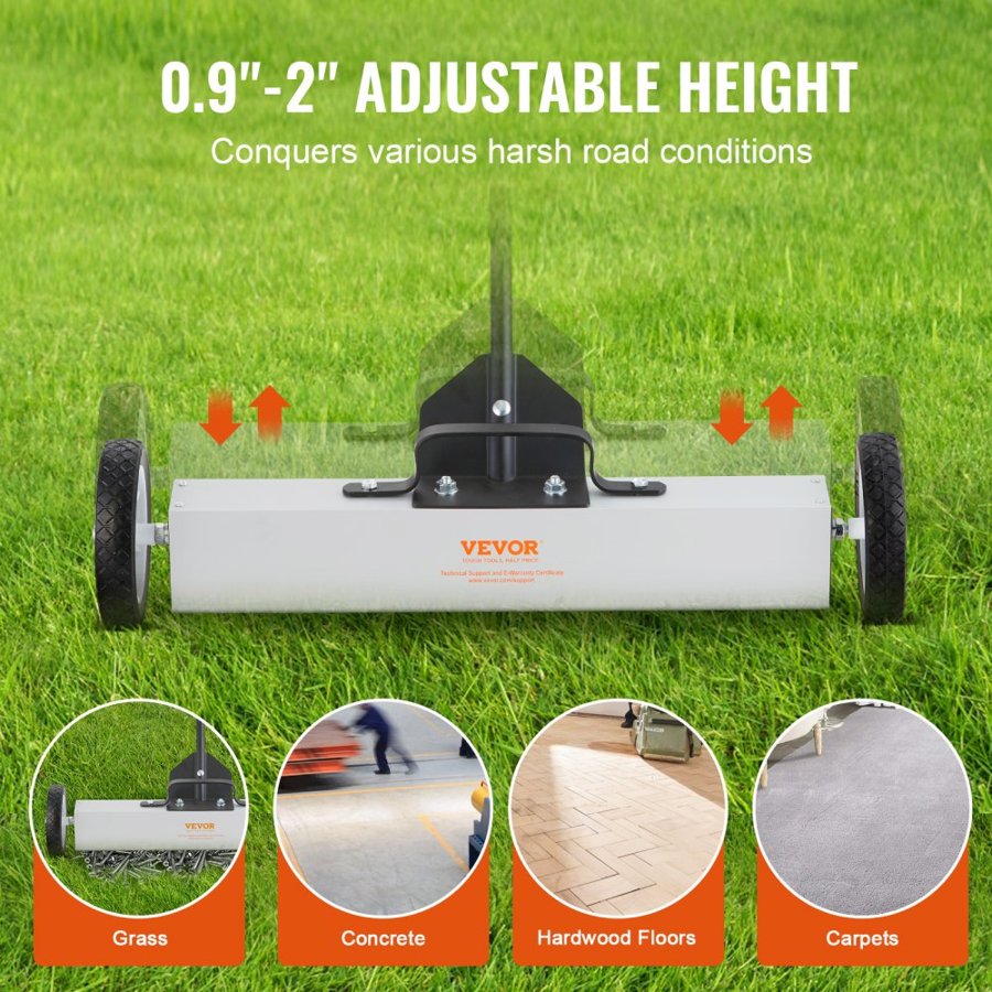 VEVOR 22.7 kg Rolling Magnetic Sweeper with Wheels, Push-Type Magnetic Pick Up Sweeper, 74 cm Large Magnet Pickup Lawn Sweeper with Telescoping Handle, Easy Cleanup of Workshop Garage Yard