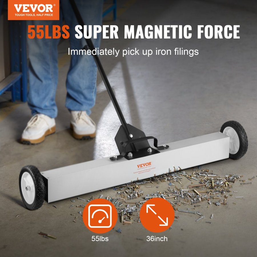 VEVOR 24.9 kg Rolling Magnetic Sweeper with Wheels,Push-Type Magnetic Pick Up Sweeper, 24-inch Large Magnet Pickup Lawn Sweeper with Telescoping Handle, Easy Cleanup of Workshop Garage Yard