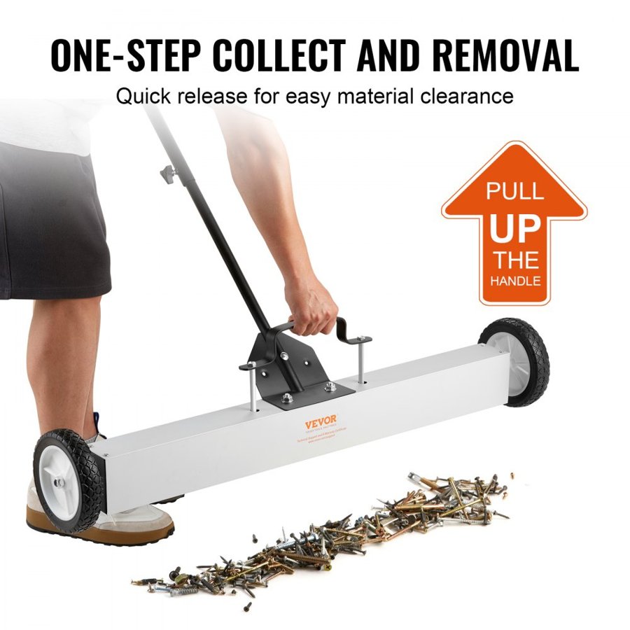 VEVOR 24.9 kg Rolling Magnetic Sweeper with Wheels,Push-Type Magnetic Pick Up Sweeper, 24-inch Large Magnet Pickup Lawn Sweeper with Telescoping Handle, Easy Cleanup of Workshop Garage Yard