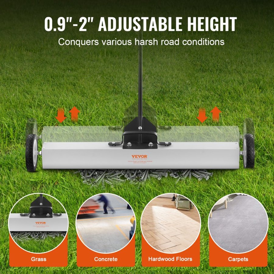 VEVOR 24.9 kg Rolling Magnetic Sweeper with Wheels,Push-Type Magnetic Pick Up Sweeper, 24-inch Large Magnet Pickup Lawn Sweeper with Telescoping Handle, Easy Cleanup of Workshop Garage Yard