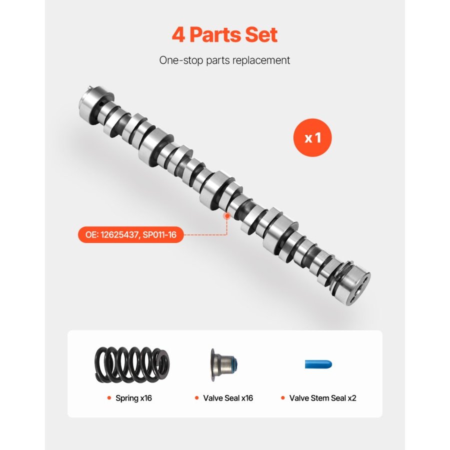 VEVOR LS Truck Cam Kit, Cast Iron Cam Replacement Kit with Springs & Valve Seals, Compatible with 1999-2013 GM Gen3/4 Norris Trucks, Fits 4.8L, 5.3L, 6.0L, 6.2L LS Engines, OE 12625437 SP011-16