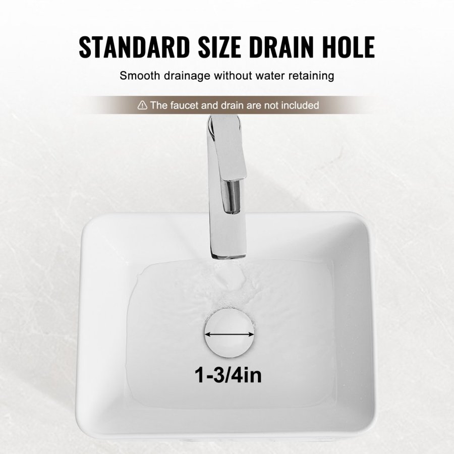 VEVOR Rectangle Vessel Sink, 16" x 12" Bathroom Vessel Sink Countertop, White Ceramic Bathroom Sinks Above Counter, Modern Style, Bright and Elegant, Well-Packaged for Bathroom, Hotel, Toilet, RV