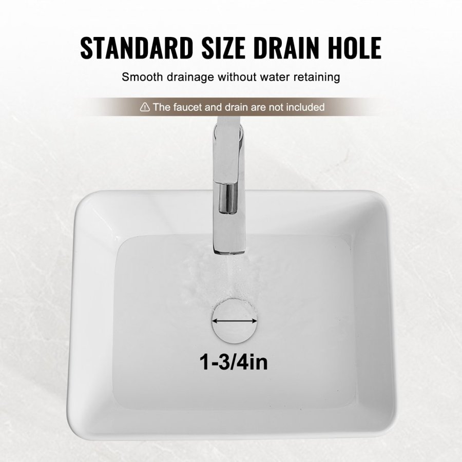 VEVOR Rectangle Vessel Sink, 19" x 14.7" Bathroom Vessel Sink Countertop, White Ceramic Bathroom Sinks Above Counter, Modern Style, Bright and Elegant, Well-Packaged for Bathroom, Hotel, Toilet, RV