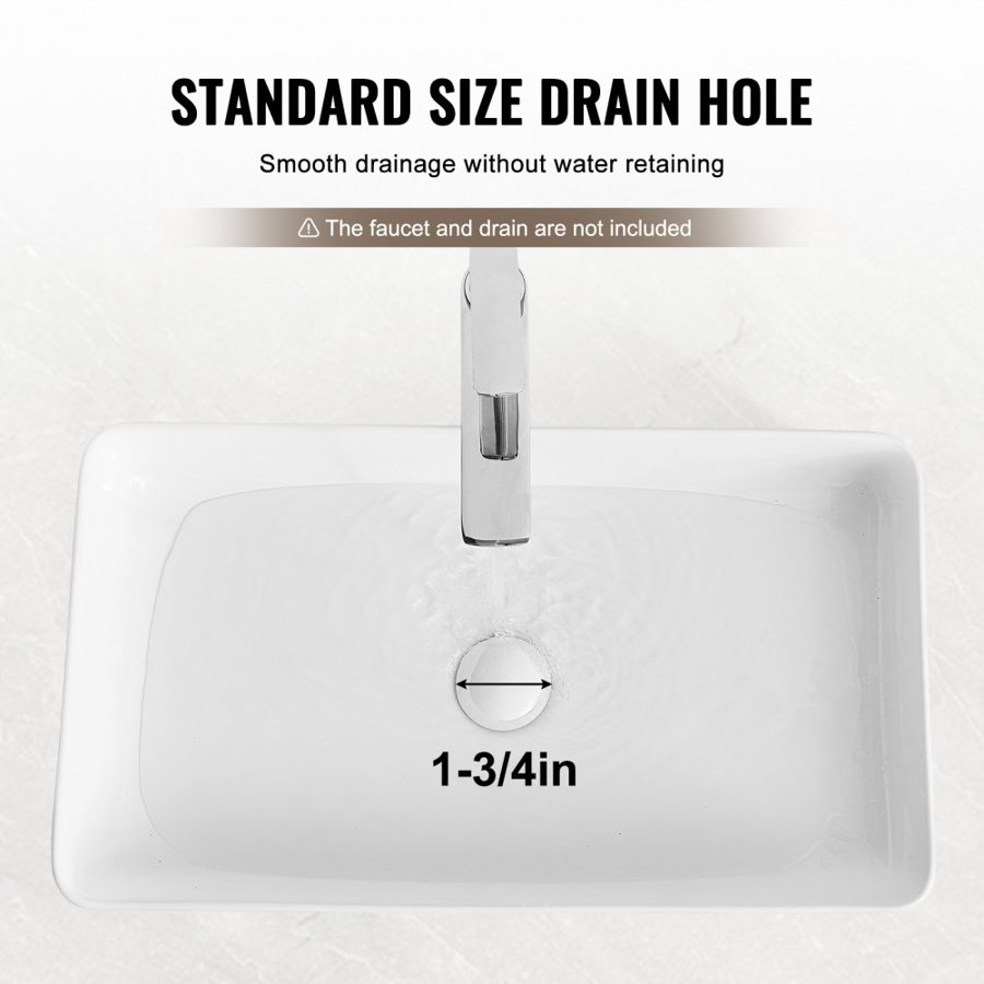 VEVOR Rectangle Vessel Sink, 24" x 13.8" Bathroom Vessel Sink Countertop, White Ceramic Bathroom Sinks Above Counter, Modern Style, Bright and Elegant, Well-Packaged for Bathroom, Hotel, Toilet, RV