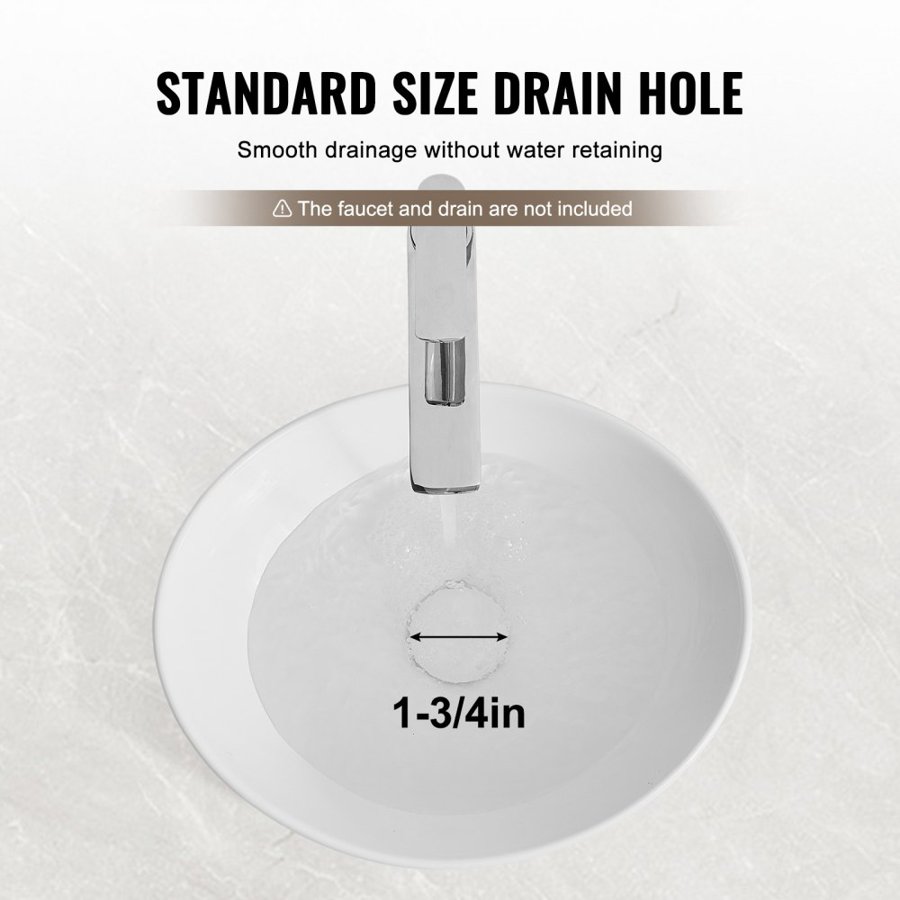 VEVOR Oval Vessel Sink, 16" x 13.4" Bathroom Vessel Sink Bowl Countertop, White Ceramic Bathroom Sinks Above Counter, Bowl Sink with Modern Style, Well-Packaged for Bathroom, Hotel, Toilet, RV