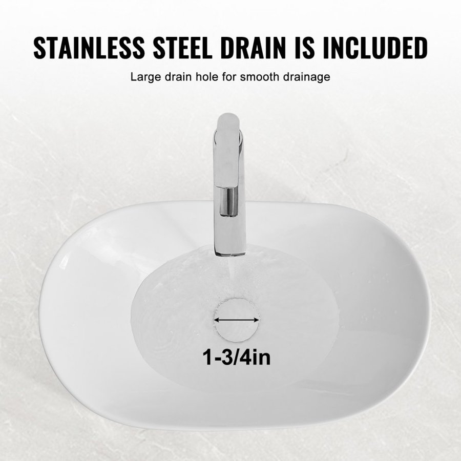 VEVOR Oval Vessel Sink, 23.3" x 14.2" Bathroom Vessel Sink Bowl Countertop, White Ceramic Bathroom Sinks Above Counter, Bowl Sink with Modern Style, Well-Packaged for Bathroom, Hotel, Toilet, RV