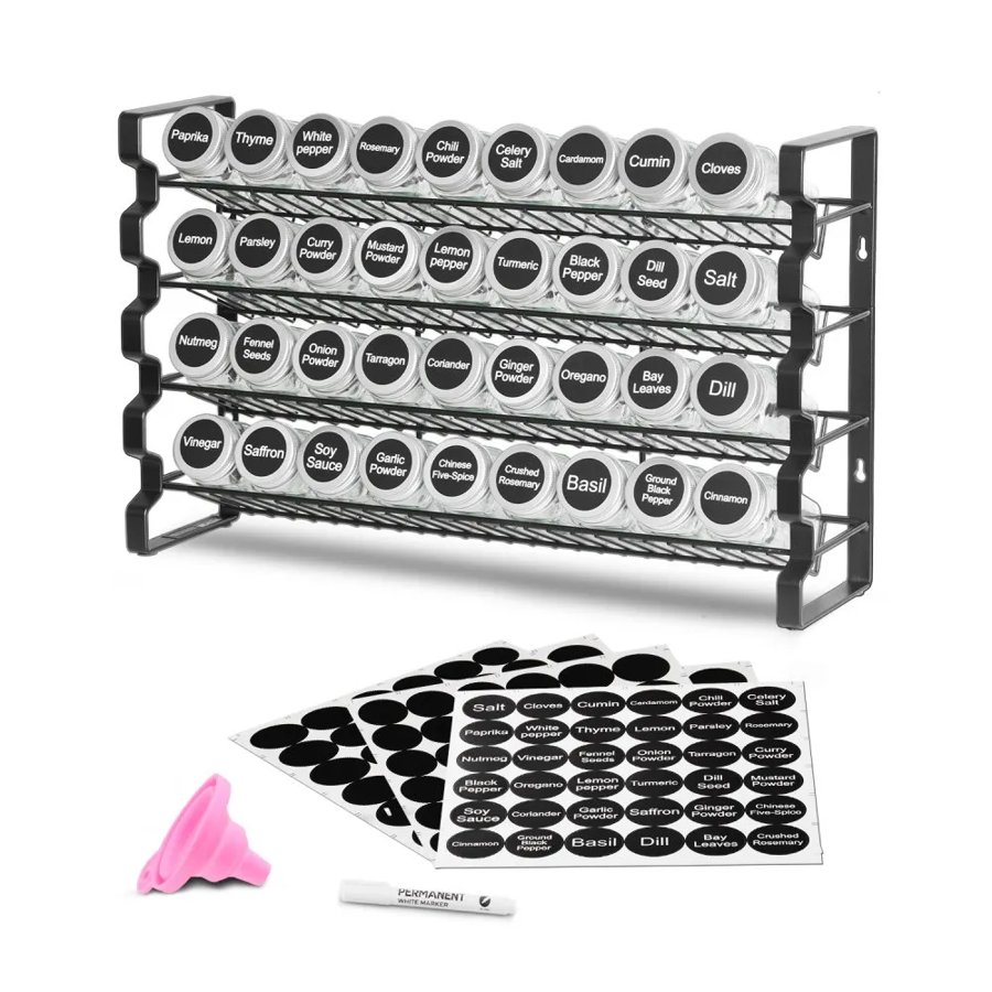 VEVOR Spice Rack Organizer for Cabinet, Spice Organizer with 36 Empty Spice Jars, Lids, Spice Labels, and Funnel Complete Set, Seasoning Organizer for Countertop, Kitchen, Pantry, Cupboard, 18x11 in