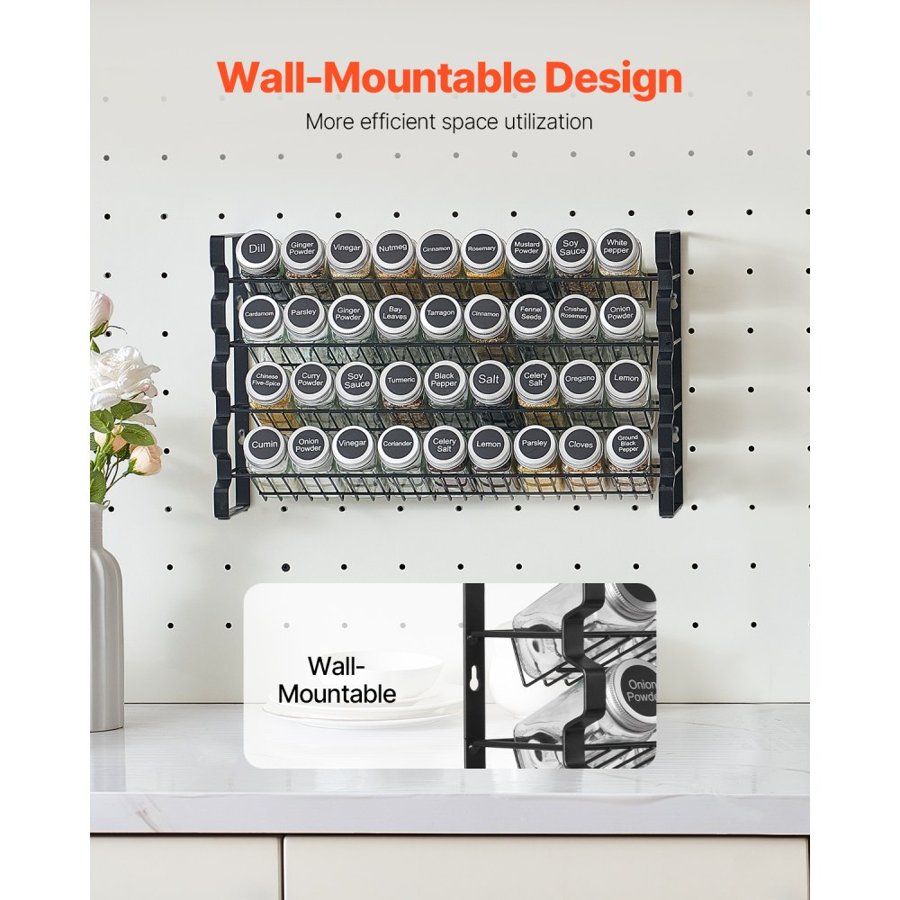 VEVOR Spice Rack Organizer for Cabinet, Spice Organizer with 36 Empty Spice Jars, Lids, Spice Labels, and Funnel Complete Set, Seasoning Organizer for Countertop, Kitchen, Pantry, Cupboard, 18x11 in