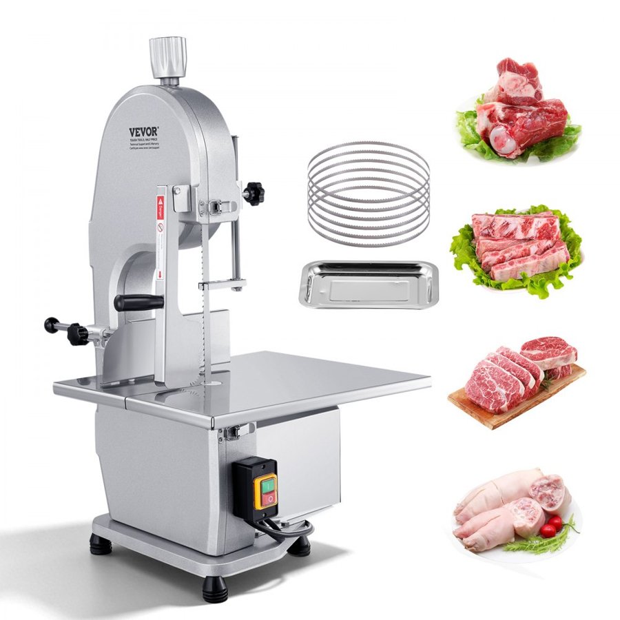 VEVOR Commercial Electric Meat Bandsaw, 1800W Stainless Steel Countertop Bone Sawing Machine, Workbeach 15" x 19.1", 7.09 Inch Max Cutting Thickness, Frozen Meat Cutter with 5 Blades for Rib Pork Beef