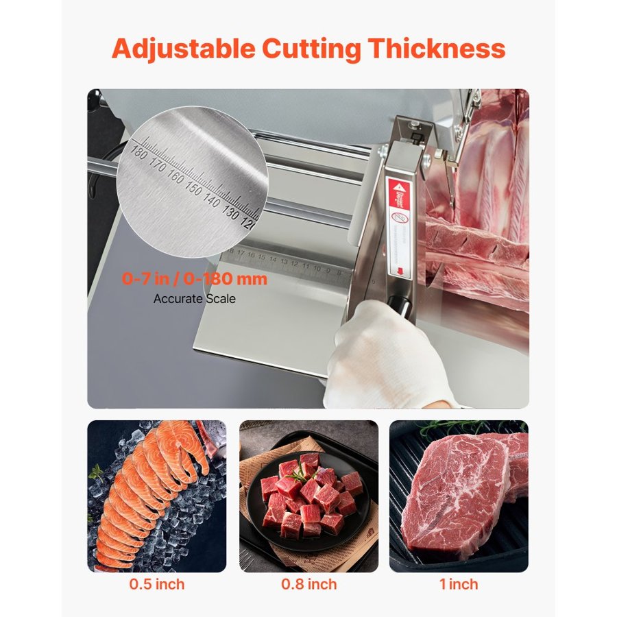 VEVOR Commercial Electric Meat Bandsaw, 1800W Stainless Steel Countertop Bone Sawing Machine, Workbeach 15" x 19.1", 7.09 Inch Max Cutting Thickness, Frozen Meat Cutter with 5 Blades for Rib Pork Beef