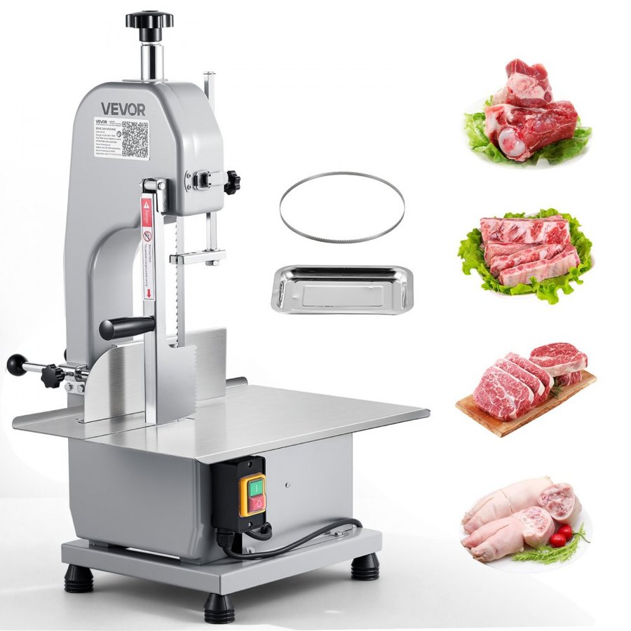 VEVOR Commercial Electric Meat Bandsaw, 650W Stainless Steel Countertop Meat Sawing Machine, Workbench 315 x 460 mm, 110 mm Max Cutting Thickness, Frozen Fish Cutter for Rib Pork Beef
