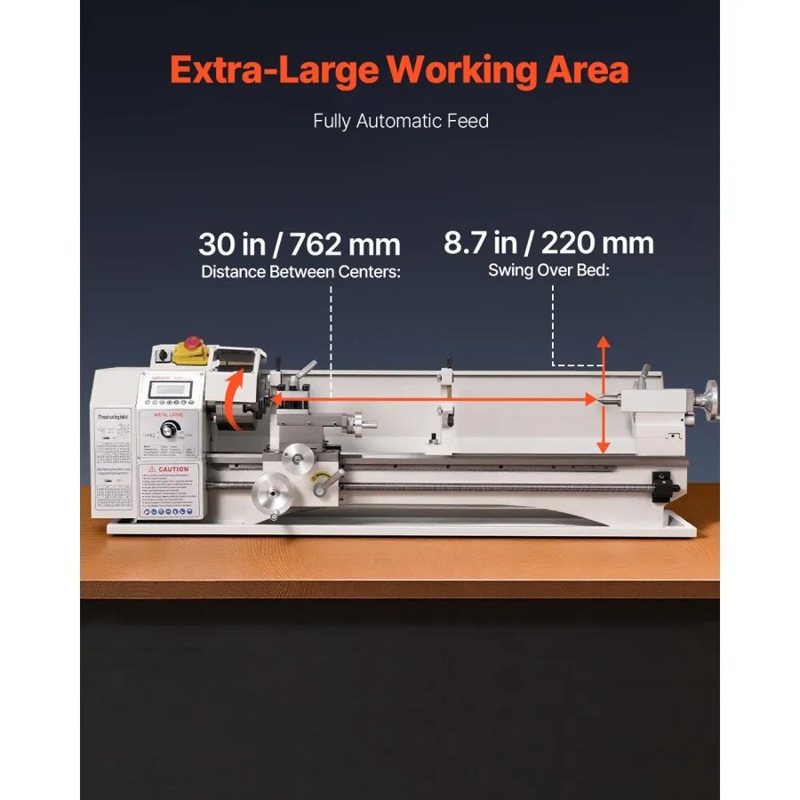 VEVOR Benchtop Metal Lathe – 220×762 mm, 1100W, 3000 RPM