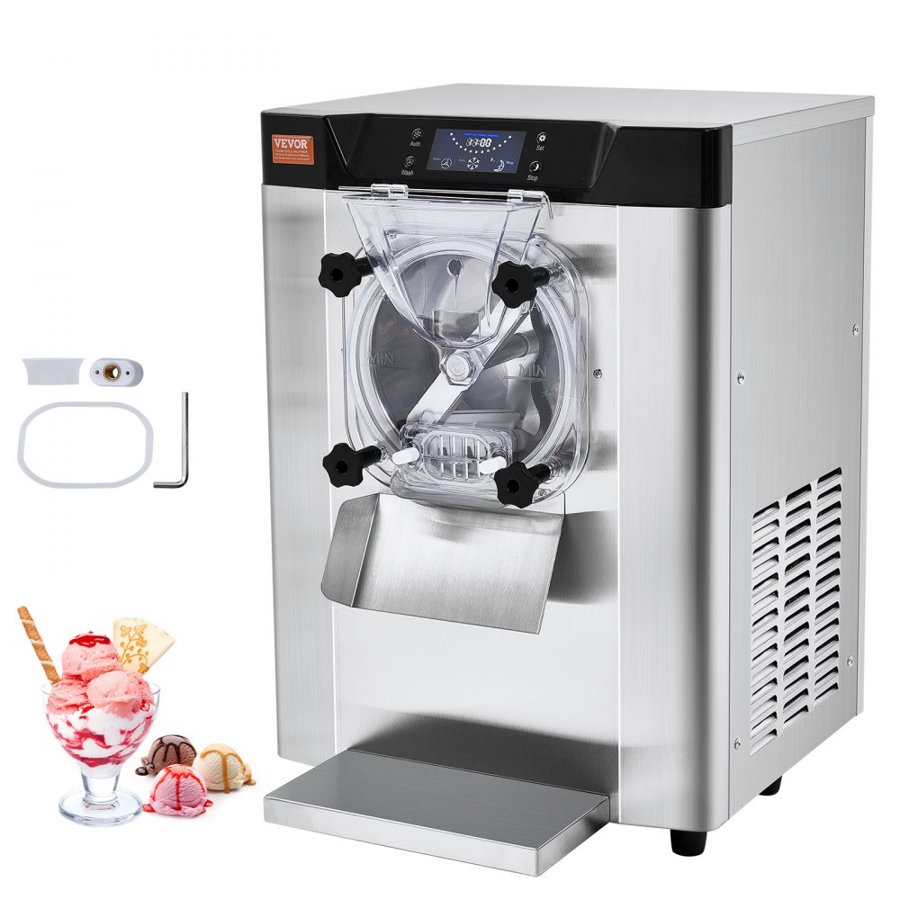 VEVOR Commercial Ice Cream Machine, 12 L/H Yield, 1295W Single Flavor Countertop Hard Serve Ice Cream Maker,  4.5L Stainless Steel Cylinder, LED Panel Auto Clean Pre-cooling, for Restaurant Snack Bars
