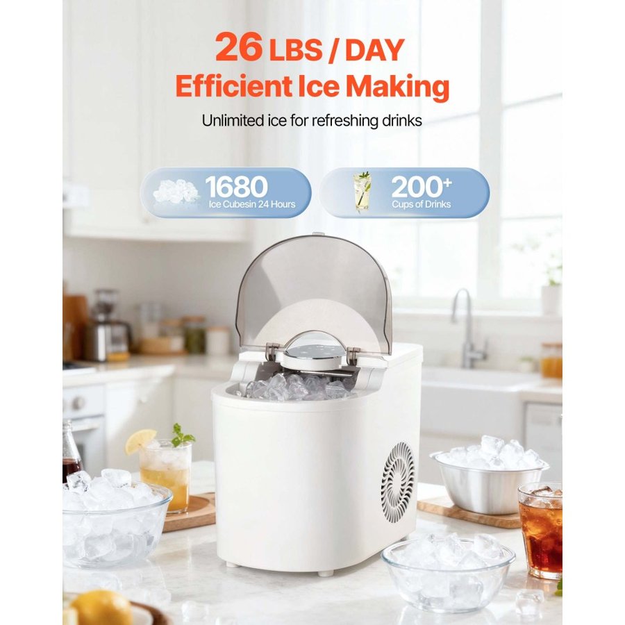VEVOR Countertop Ice Maker, 7 Cubes Ready in 6 Mins, 11.8 kg per Day, Self-Cleaning Portable Machine with Ice Scoop, Ice-Making Machine with 2 Sizes Bullet Ices for Home, Kitchen, Office, Bar & Party