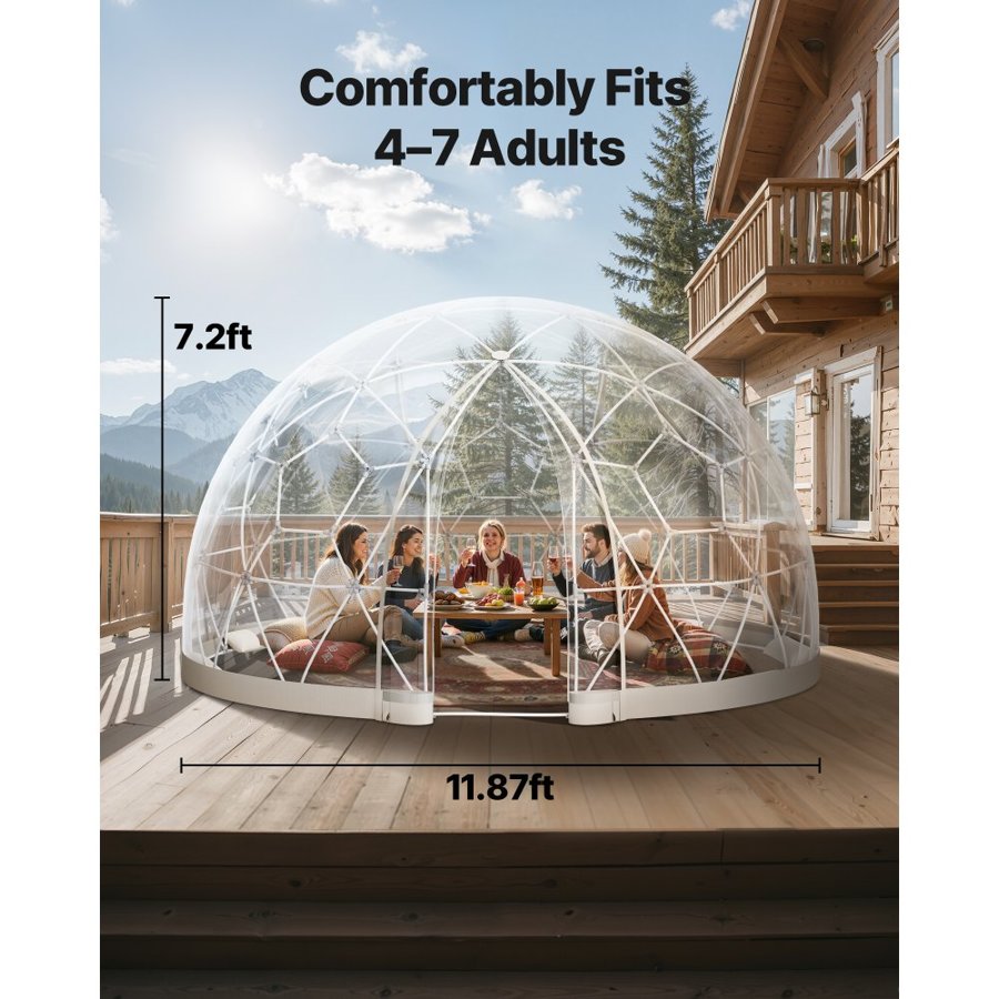 VEVOR Garden Dome Igloo, 3.6 x 2.2 m Outdoor Clear Bubble Tent for 4-7 Person, Weatherproof Geodesic Dome Greenhouse  with Window, PVC Igloo Tent for Backyard Patios Camping Party Wedding