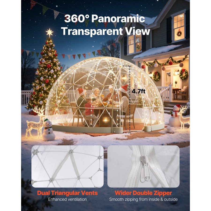 VEVOR Clear Globe Tent – 9.5x5.7 Ft, 2-4 Person Dome