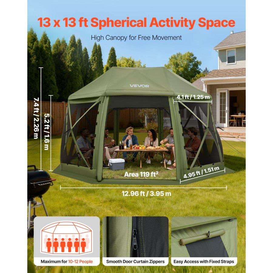VEVOR Canopy Tent With Screen Walls – 13×13 Ft, 13-Sided