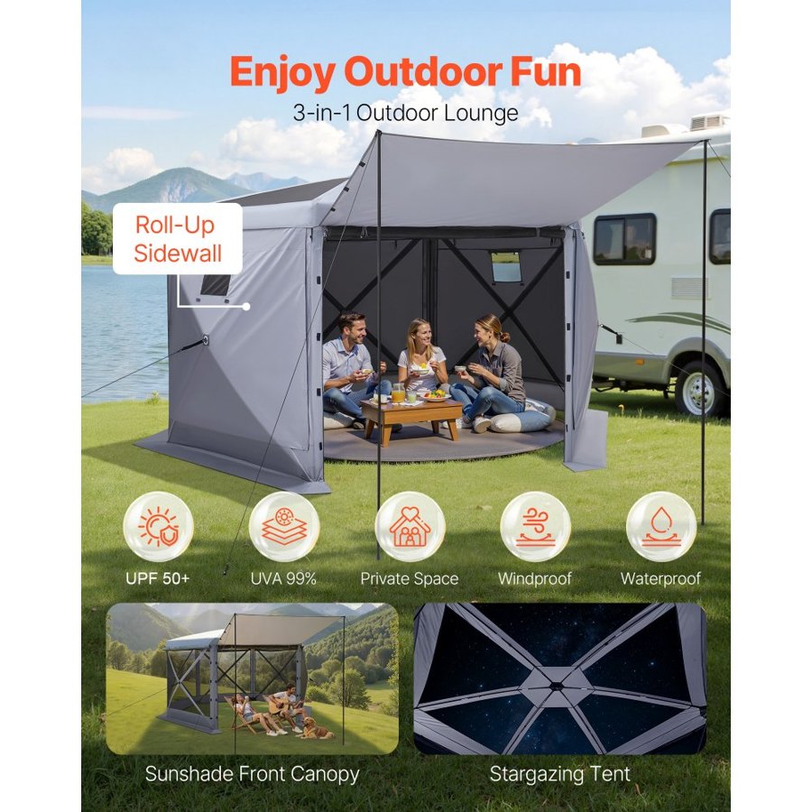 VEVOR Camping Gazebo Screen Tent – 12 x 12 ft, 6-Sided