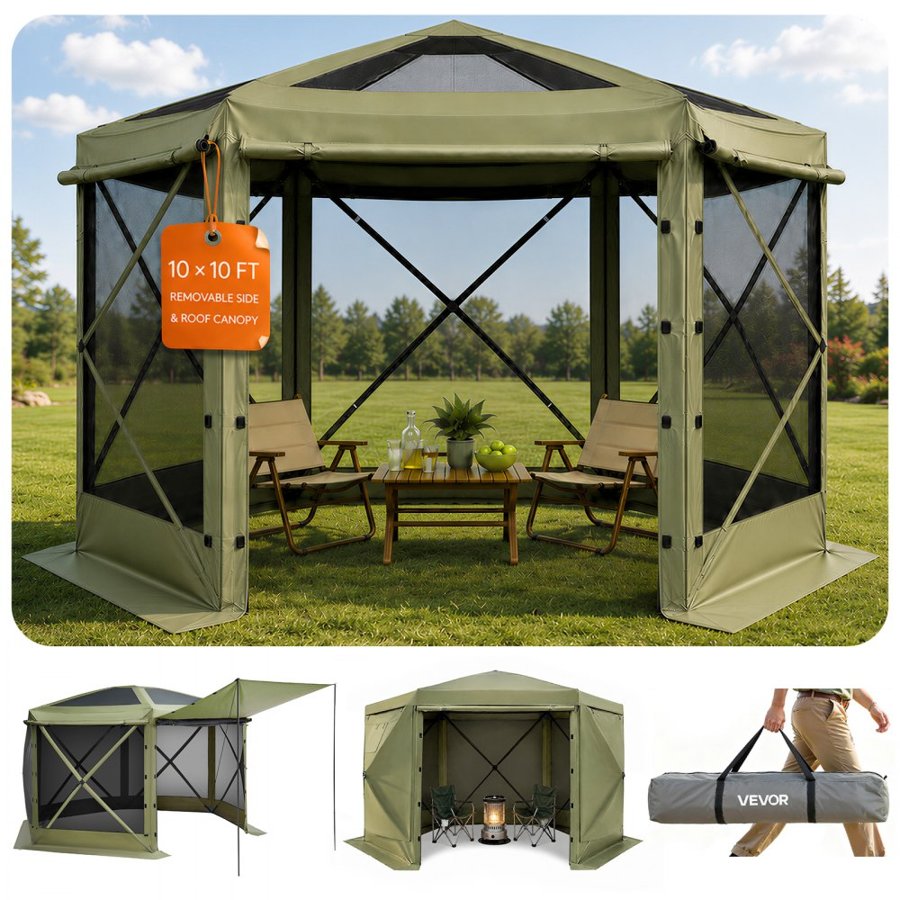 VEVOR Screen Gazebo Tent – 10×10 ft, UV50+, 63 ft²