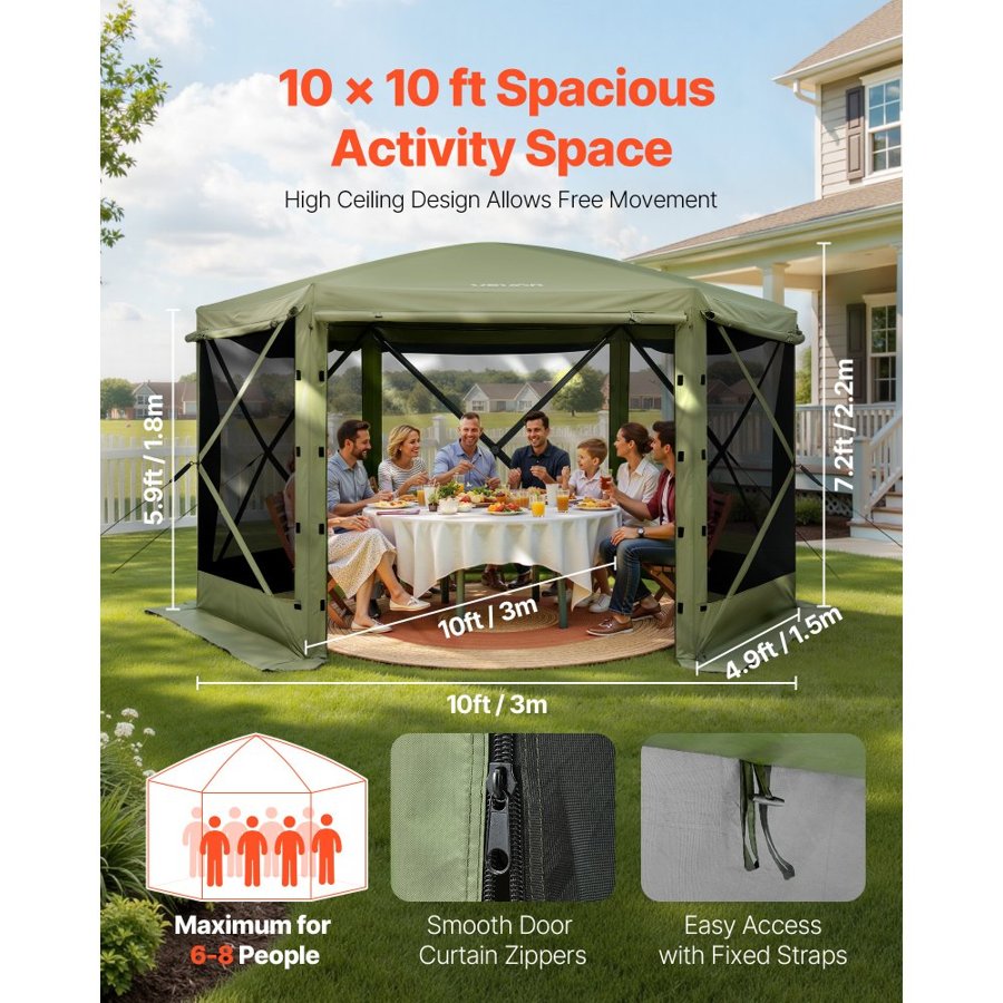 VEVOR Screen Gazebo Tent – 10×10 ft, UV50+, 63 ft²