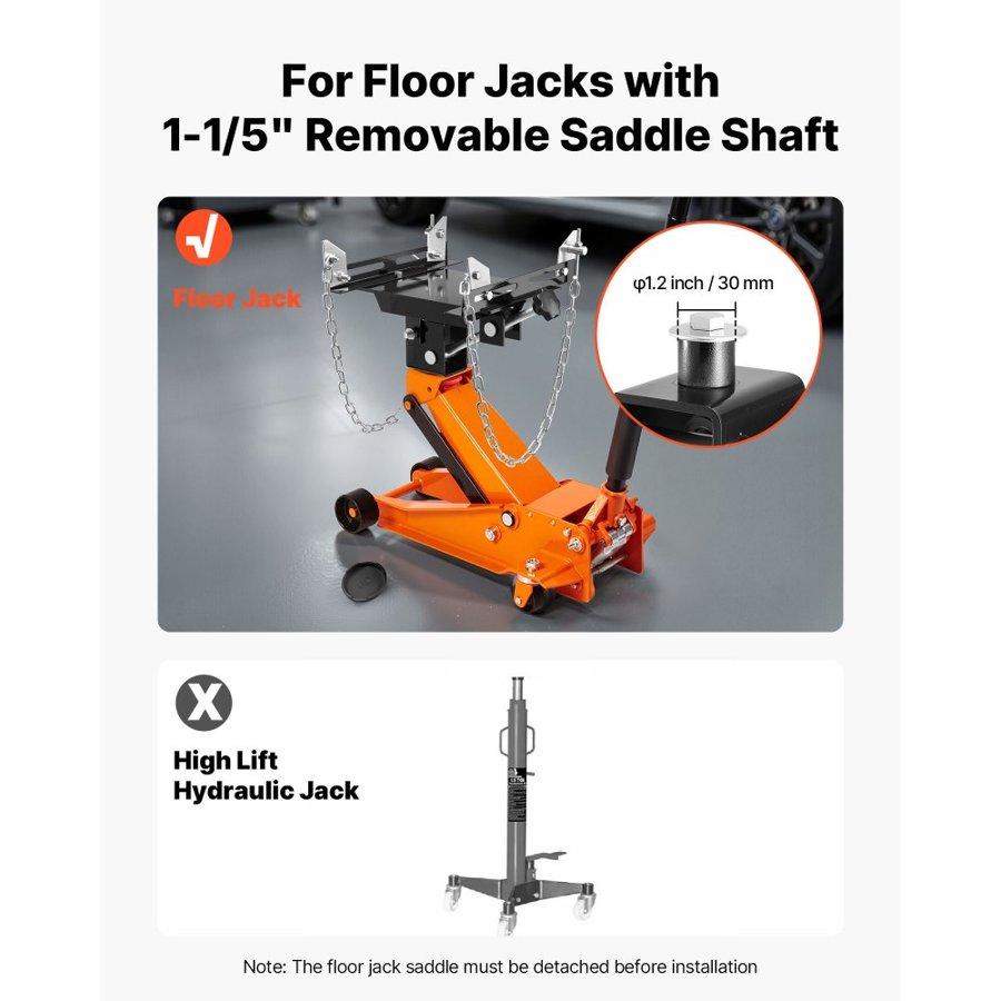 VEVOR Transmission Jack Adapter, 1100 lbs / 0.5 Ton Load Capacity Automotive Transmission Lift Adapter, Heavy-Duty Steel, for Floor Jack with 30.48 mm Detachable Saddle Shaft, for Garage, Repair Shop