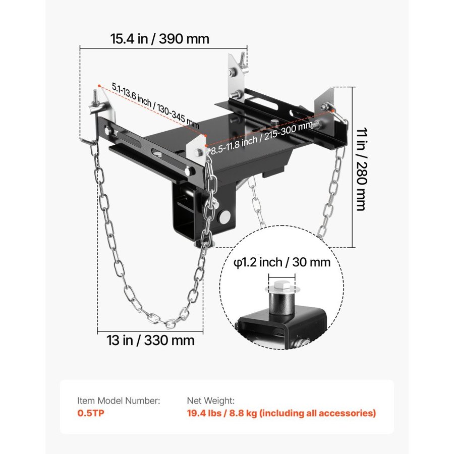 VEVOR Transmission Jack Adapter, 1100 lbs / 0.5 Ton Load Capacity Automotive Transmission Lift Adapter, Heavy-Duty Steel, for Floor Jack with 30.48 mm Detachable Saddle Shaft, for Garage, Repair Shop