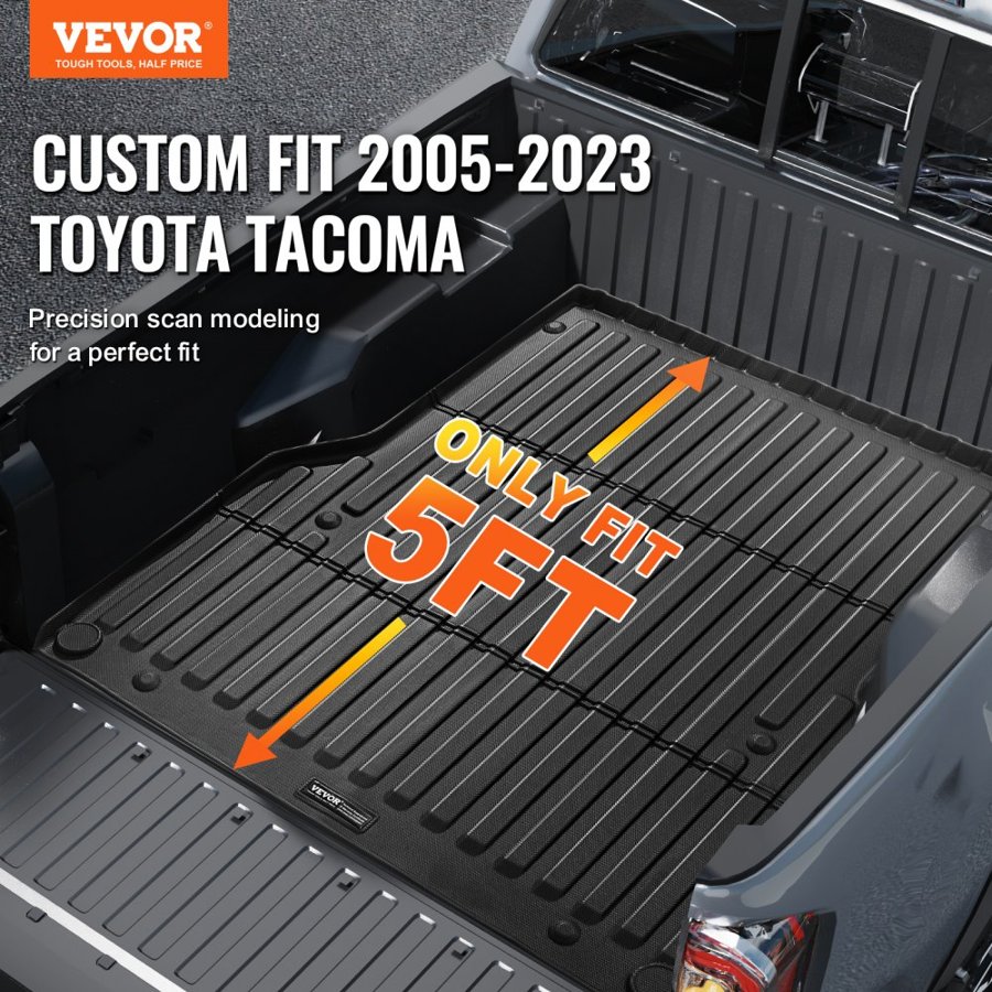 VEVOR Truck Bed Mat, Compatible with 2005-2023 Toyota Tacoma, TPE Truck Bed Liner Mat Fits for 5 FT Bed, Thick and Heavy-Duty Bed Mat Car Accessories for All-Weather Protection, Prevent Slipping