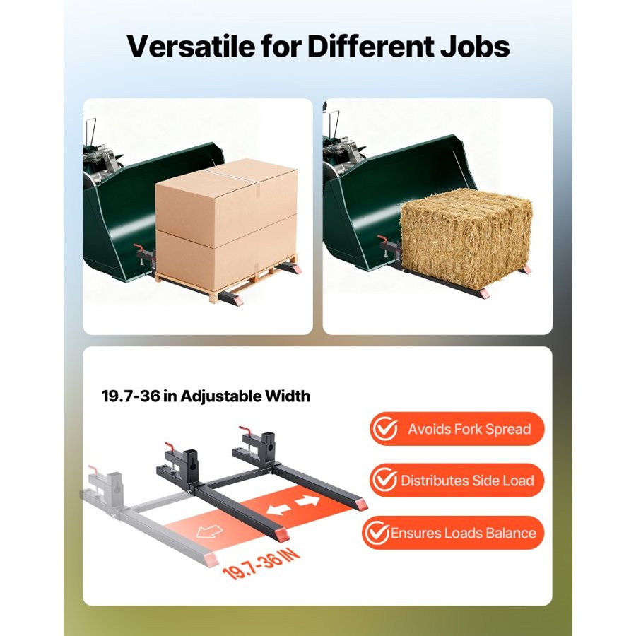 VEVOR 2000 lb Pallet Forks – 43 Inch, 3 mm Thick, Q235B