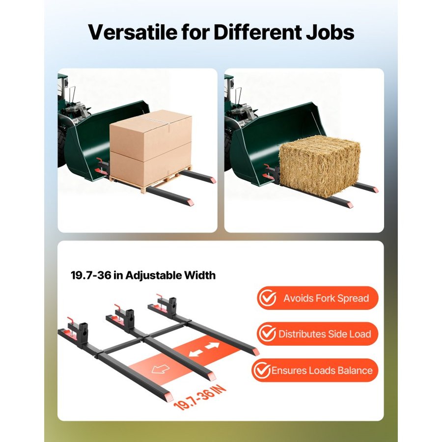 VEVOR Clamp On Pallet Forks For Tractor – 2000 Lbs, 60 In