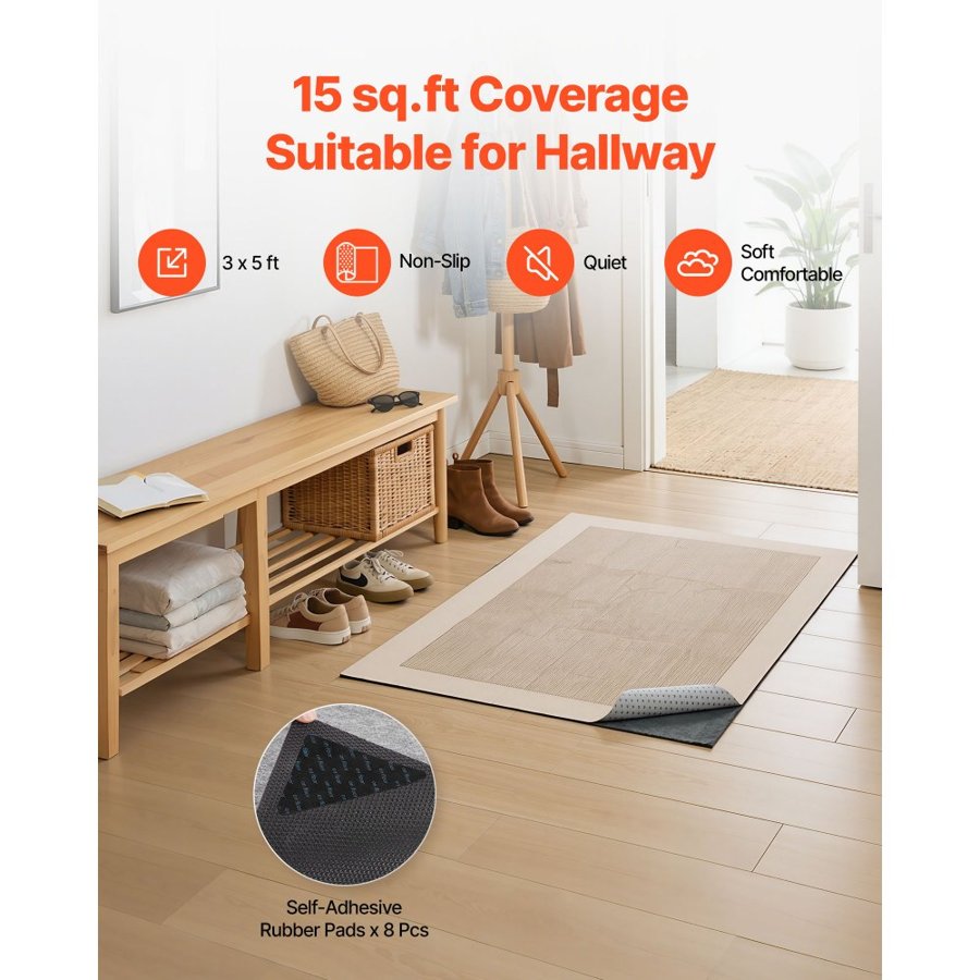 VEVOR 3 x 5 Rug Pad – 5.6mm Thick, 1250 GSM Non-Slip Mat