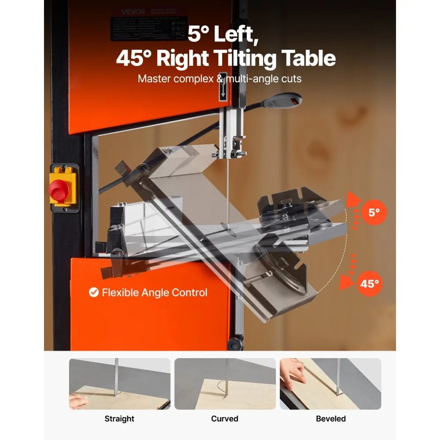 VEVOR Band Saw, 254 mm, Two-Speed Benchtop Bandsaw with 373W 1/2 HP Motor, 160 mm Max Cutting Height, 335 x 340 mm Cast Iron Table, with 360° Work Light, Miter Gauge, Fence, Band Saw for Woodworking