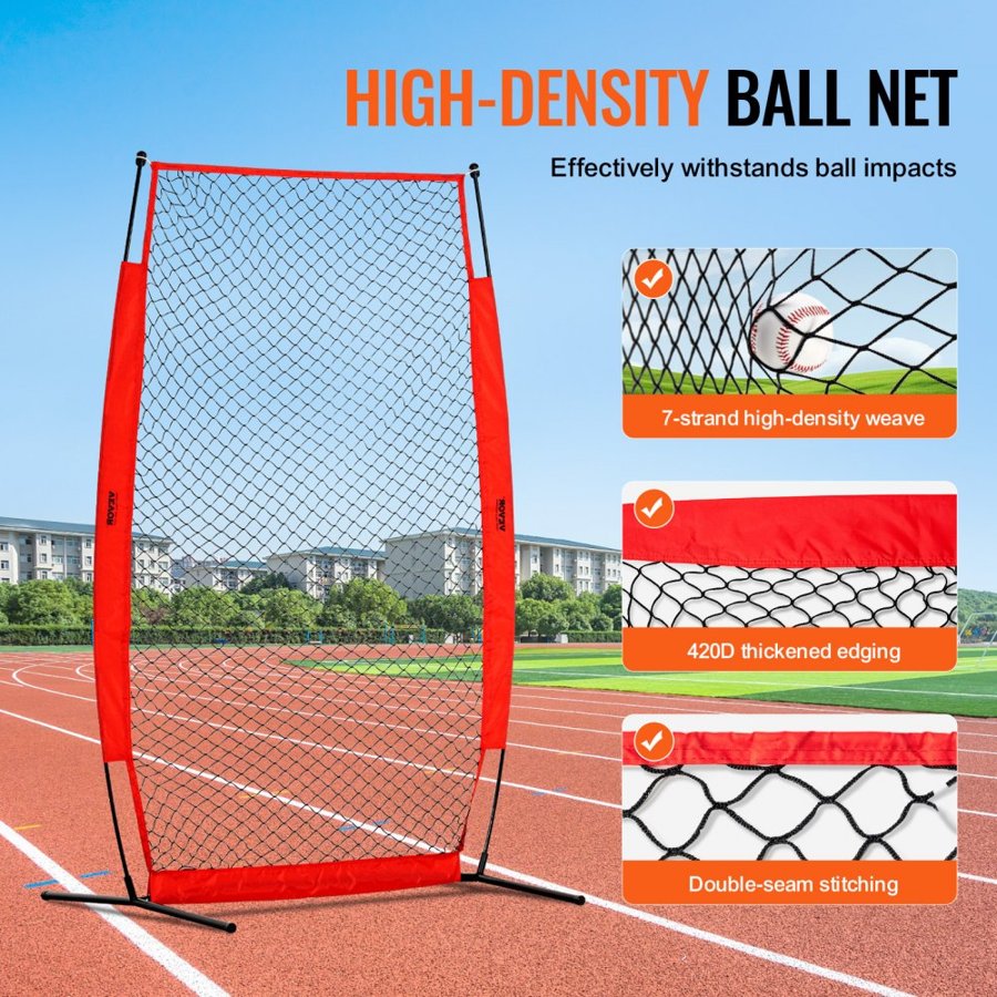 VEVOR I Screen Baseball for Batting Cage, 7x4 ft Baseball & Softball Safety Screen, Body Protector Portable Batting Screen with Carry Bag & Ground Stakes, Baseball Pitching Net for Pitchers Protection