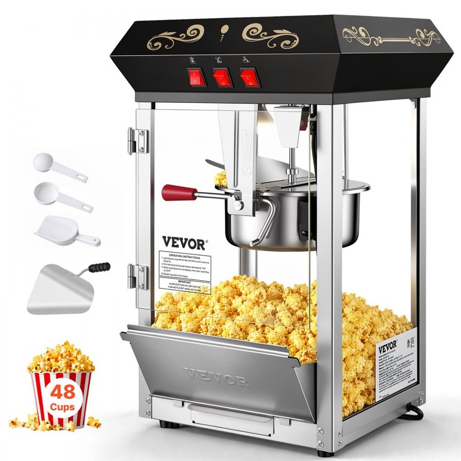 VEVOR 8 oz Popcorn Machine – 850W, 48 Cups, Countertop Black