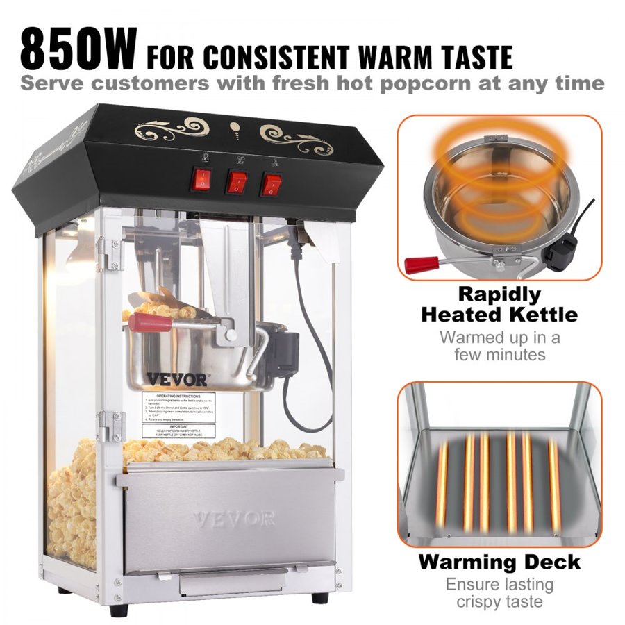 VEVOR 8 oz Popcorn Machine – 850W, 48 Cups, Countertop Black