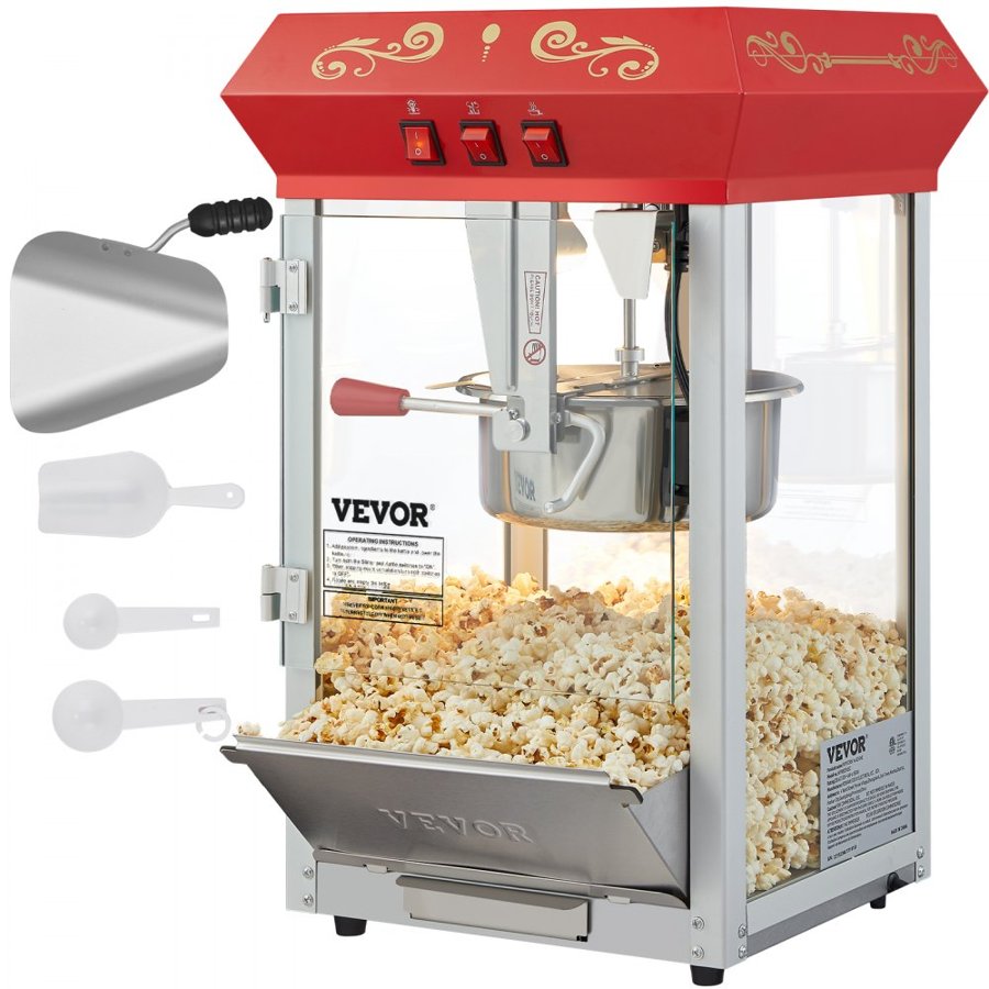 VEVOR 8 oz Popcorn Maker – 850W, 48 Cups, Red