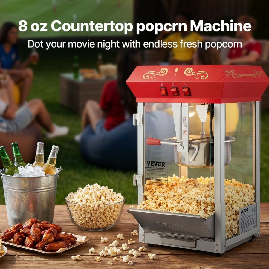 VEVOR 8 oz Popcorn Maker – 850W, 48 Cups, Red