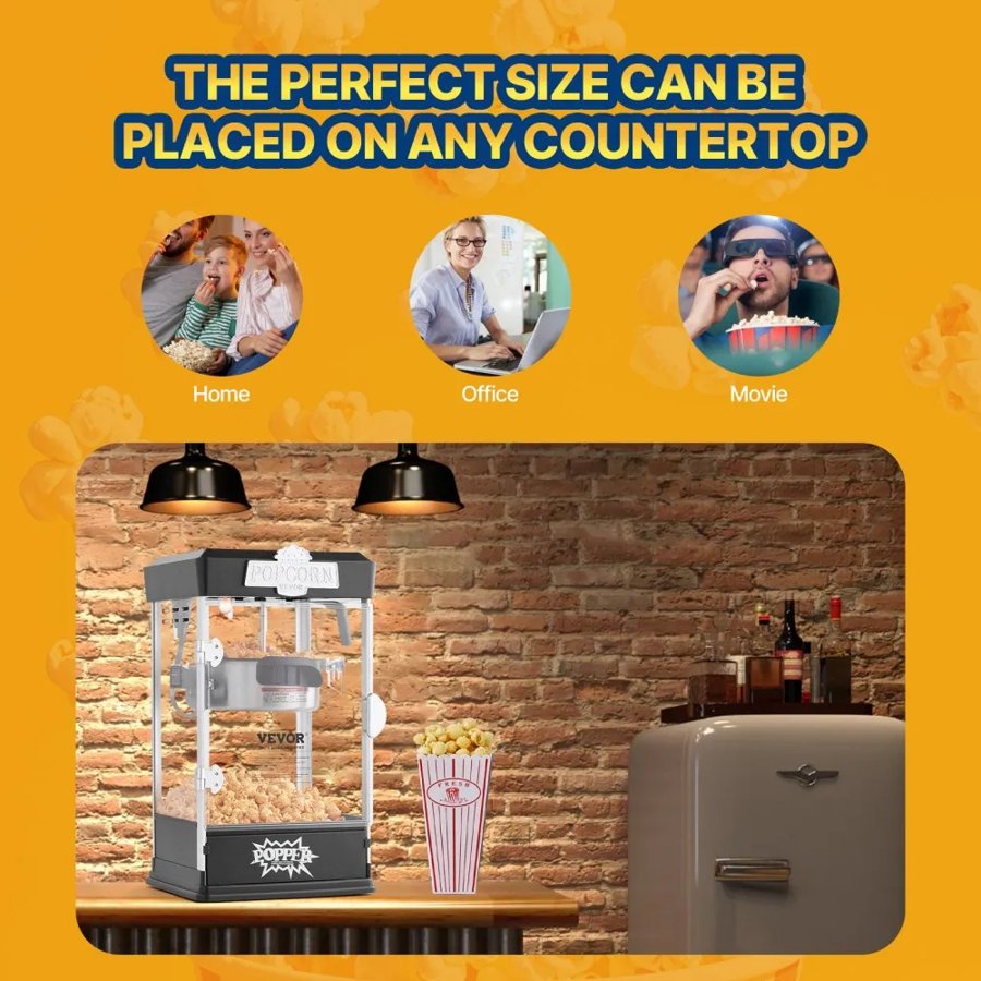 VEVOR 4 oz Popcorn Maker – 480W, 1.5 Gal per Batch, Black
