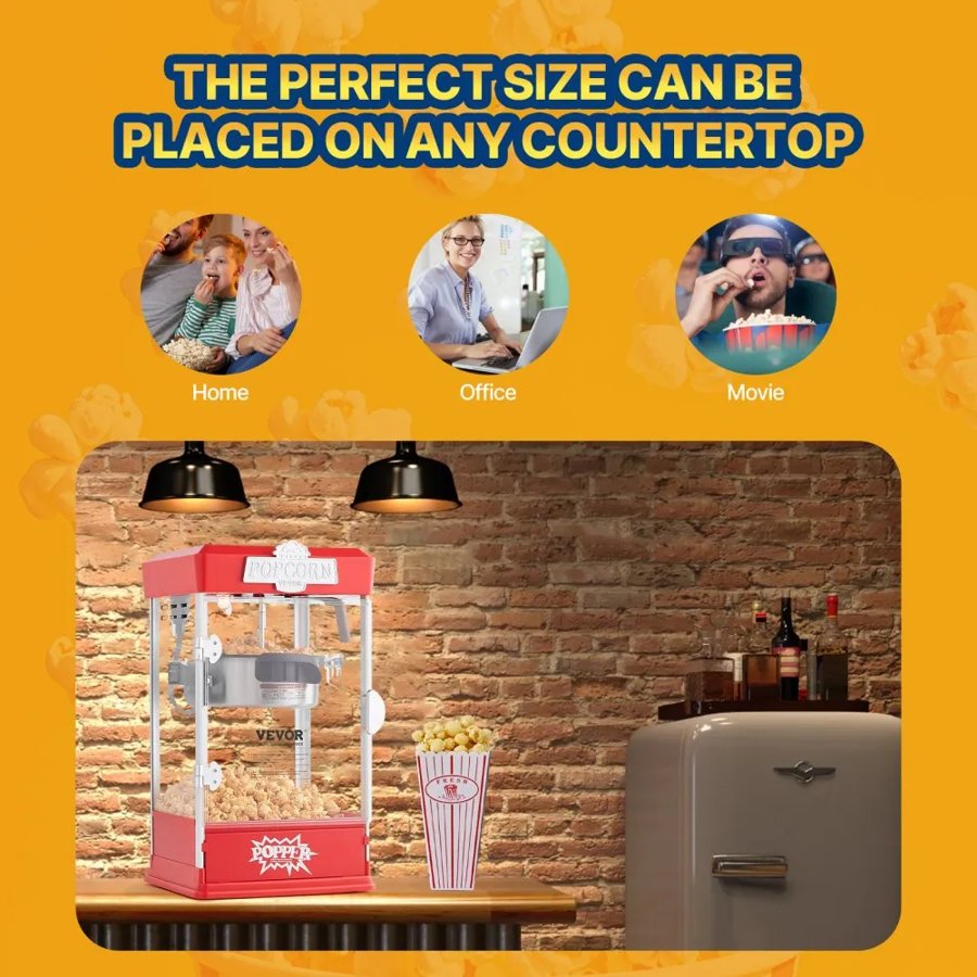 VEVOR 4 oz Popcorn Machine – 480W, 1.5 Gal, Red